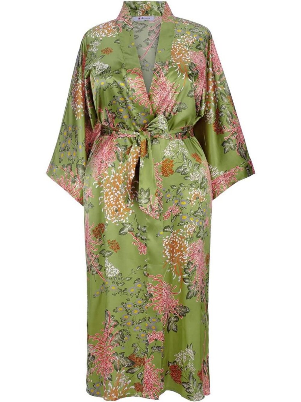 Plus Size Women's Vintage Floral Kimono Long Robe - One Size Fits 1X 2X 3X